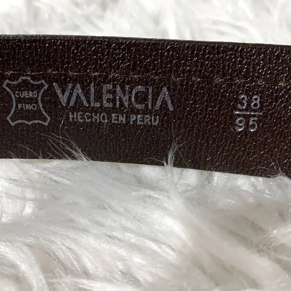 VALENCIA leather belt stitch detail silvertone buckle UNISEX size 38/95